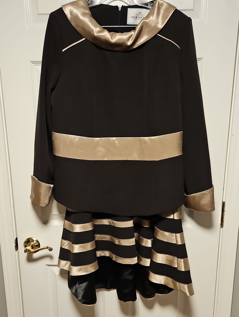 Serafina  Satin-Trim Skirt Suit